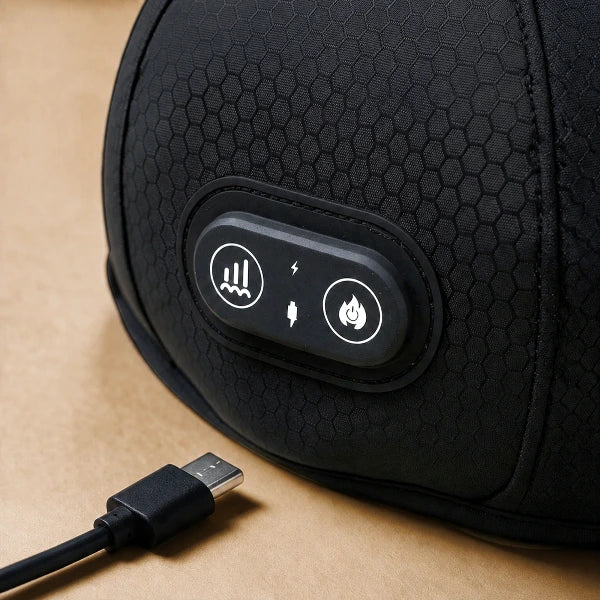 One-button control on ECOVYRA LED therapy cap and USB charging port
